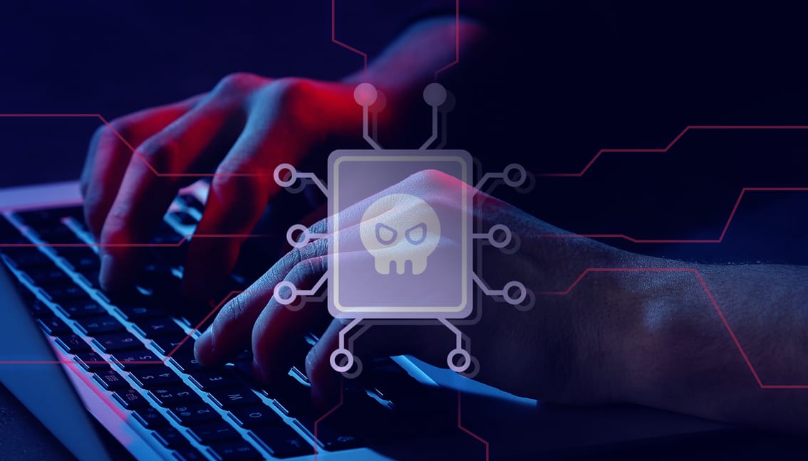 Representação visual explicando o que é malware e como ele afeta computadores e empresas.