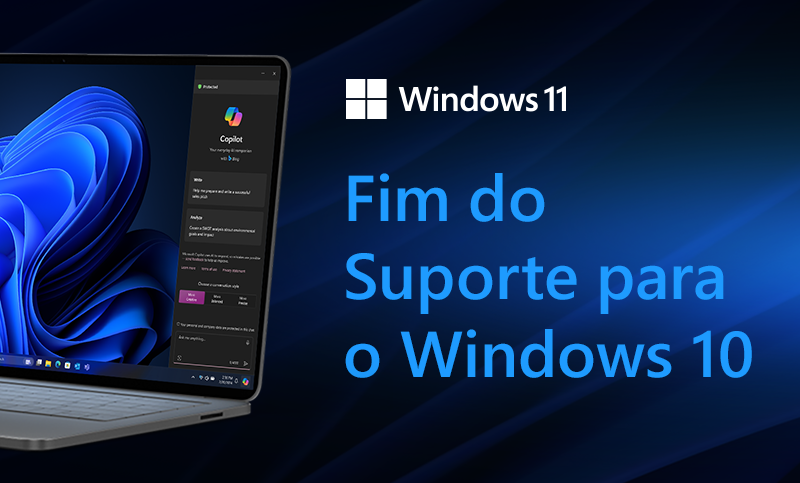 Computador exibindo alerta de fim do suporte ao Windows 10, destacando a necessidade de migração para Windows 11.