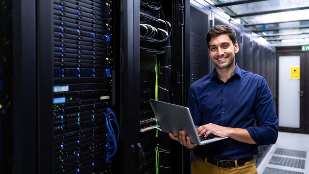 Profissionais oferecendo suporte técnico para empresas com computadores, redes e soluções de TI no ambiente corporativo.