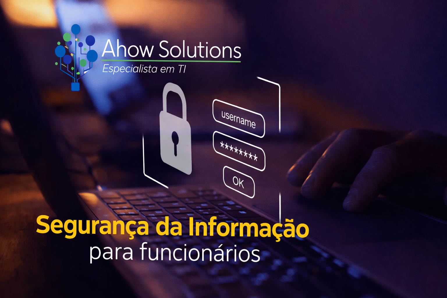 Colaboradores em escritório moderno participando de um treinamento de segurança da informação para funcionários, focados em uma tela que mostra gráficos de proteção digital.