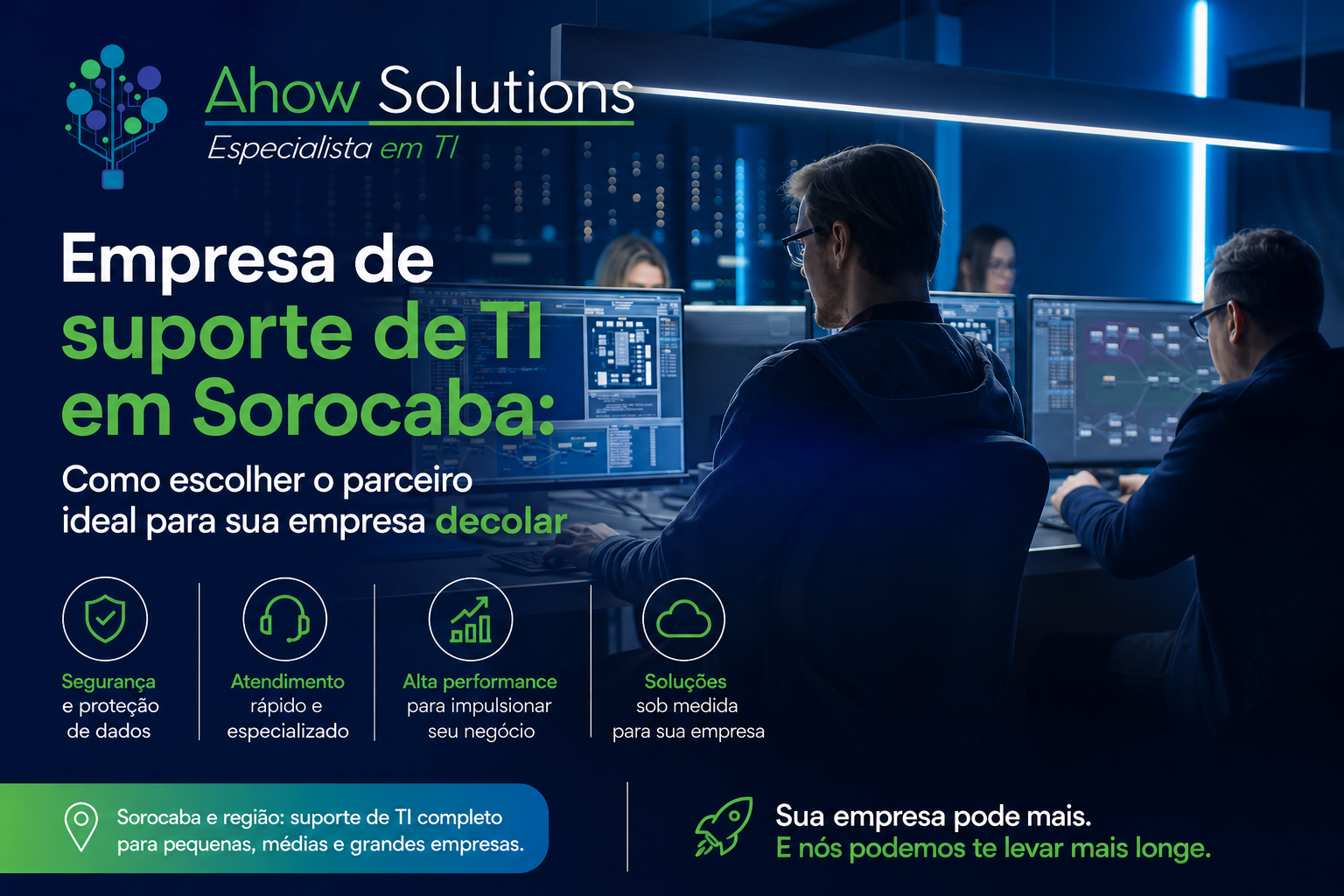 Técnico de TI realizando manutenção de servidor em empresa de suporte de TI em Sorocaba.